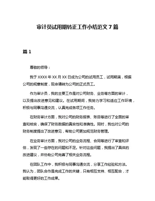 审计员试用期转正工作小结范文7篇
