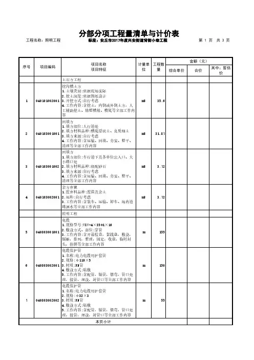 分部分项工程量清单与计价表