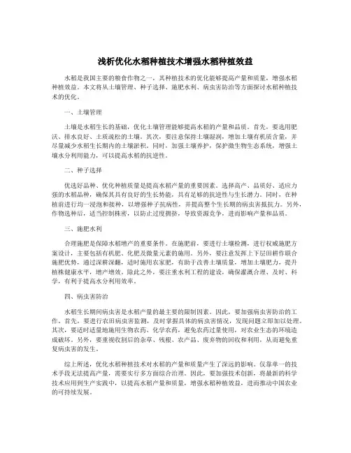 浅析优化水稻种植技术增强水稻种植效益