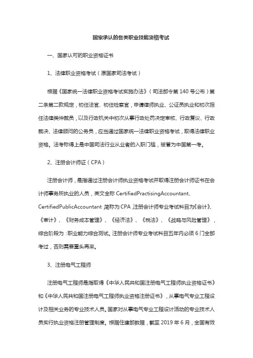 国家承认的各类职业技能资格考试