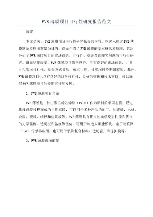 PVB薄膜项目可行性研究报告范文