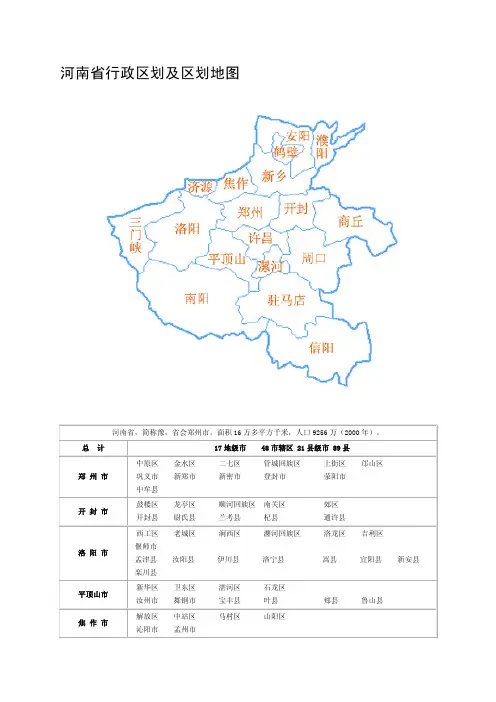 河南省行政区划及区划地图
