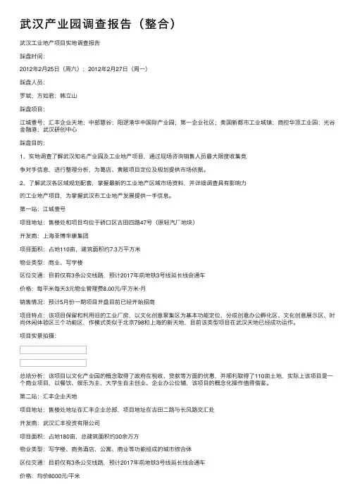 武汉产业园调查报告（整合）