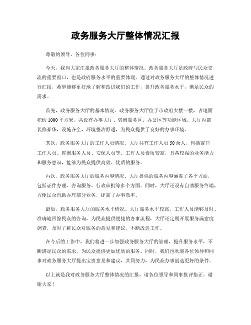 政务服务大厅整体情况汇报