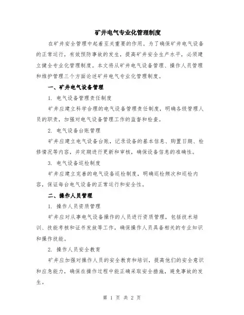 矿井电气专业化管理制度