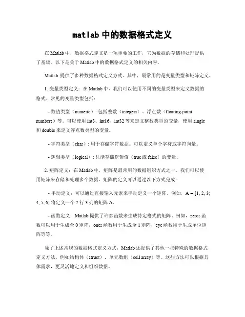 matlab中的数据格式定义