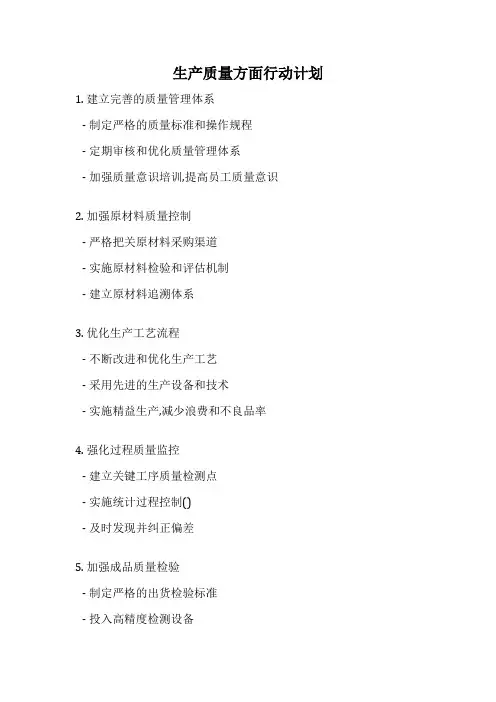生产质量方面行动计划