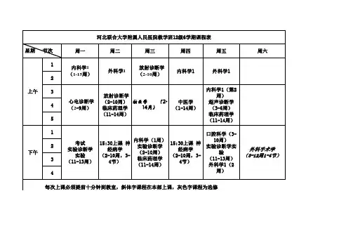 临床本科12级6学期课程表 - 副本