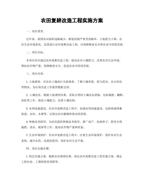 农田复耕改造工程实施方案
