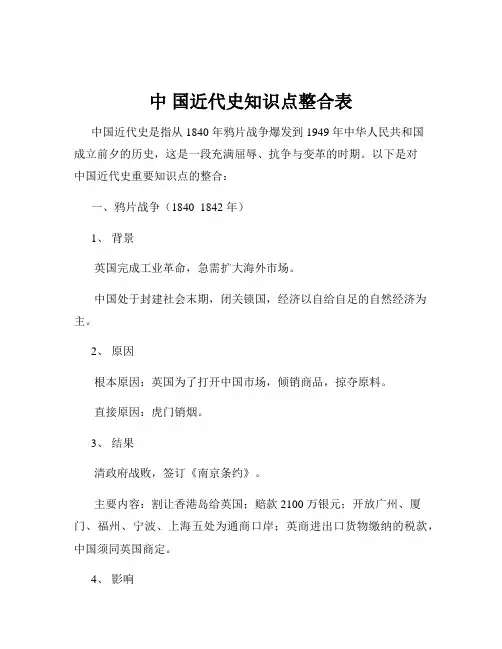 中 国近代史知识点整合表