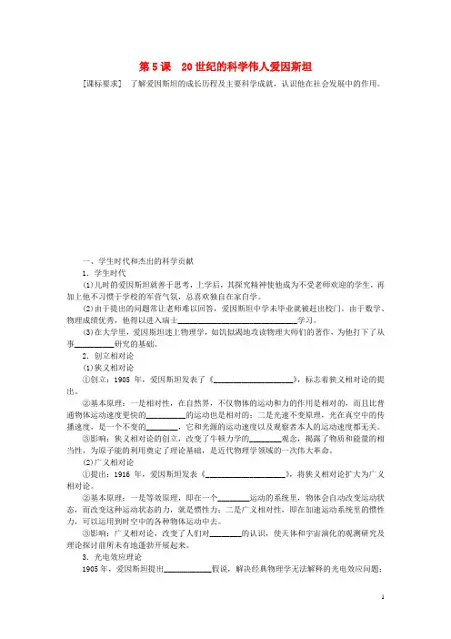高中历史 第六单元 杰出的科学家 5 20世纪的科学伟人