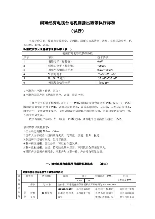 节目录制标准