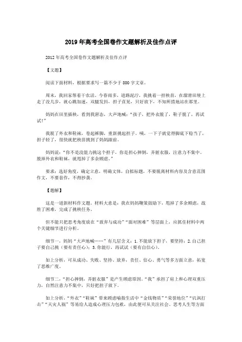 2019年高考全国卷作文题解析及佳作点评.doc