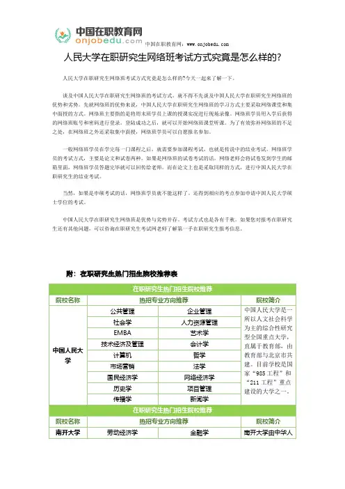 人民大学在职研究生网络班考试方式究竟是怎么样的