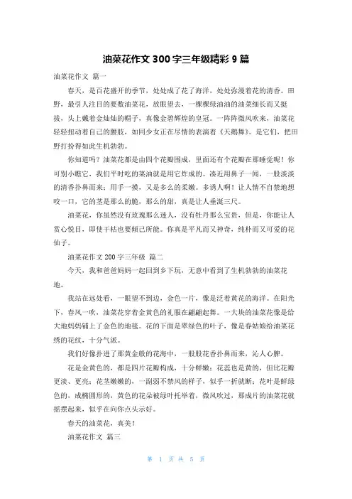 油菜花作文300字三年级精彩9篇