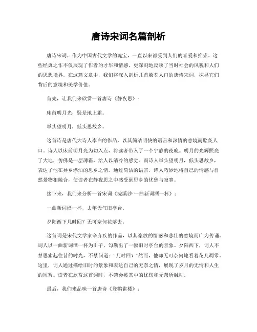唐诗宋词名篇剖析
