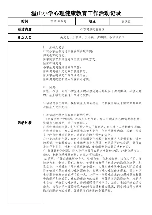 心理健康教育工作活动记录