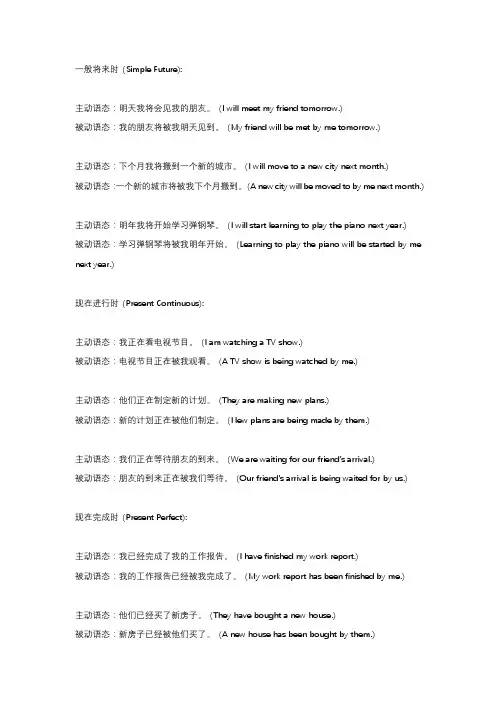 英语各时态的主动句和被动句