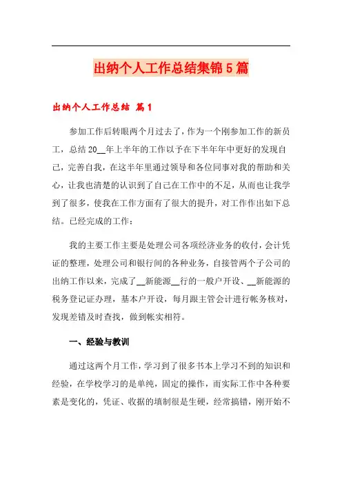 【word版】出纳个人工作总结集锦5篇