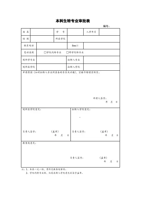 本科生转专业审批表