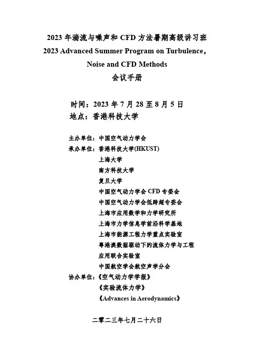 2023 年湍流与噪声和 CFD 方法暑期高级讲习班 会议手册说明书