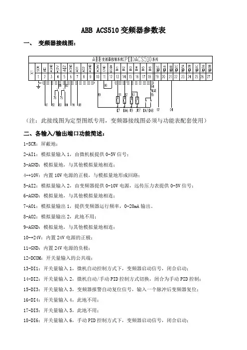 ABB  ACS510系列变频器通用接线图和参数表