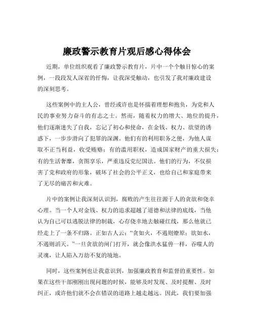 廉政警示教育片观后感心得体会