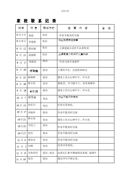 家校联系登记表