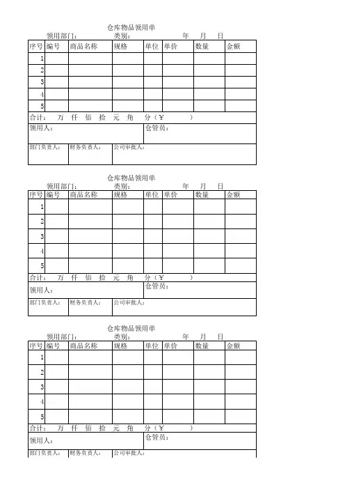 货品领用单空白模板