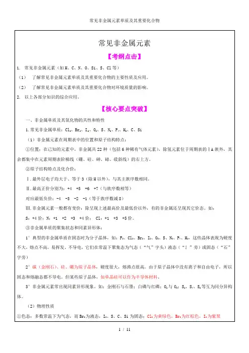 常见非金属元素单质及其重要化合物