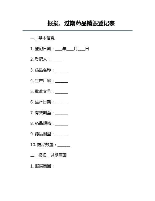 报损、过期药品销毁登记表