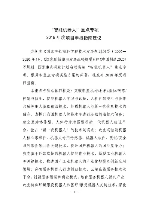 智能机器人重点专项
