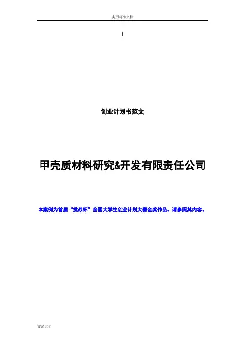创业计划清单书范文_首届挑战杯全国大学生创业计划清单大赛金奖作品