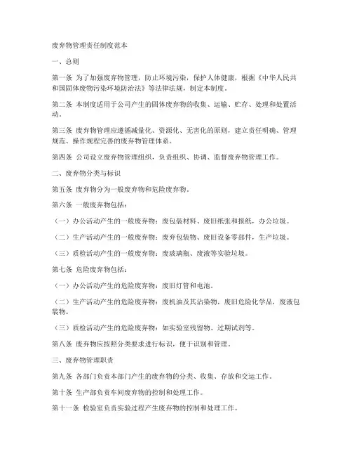 废弃物管理责任制度范本