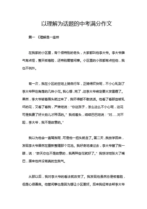 以理解为话题的中考满分作文