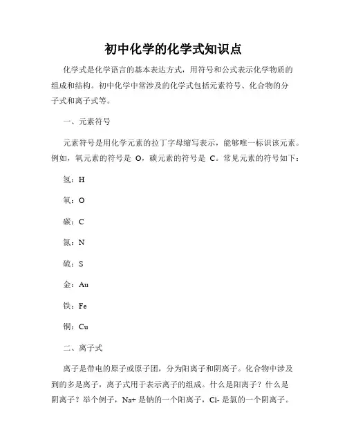 初中化学的化学式知识点