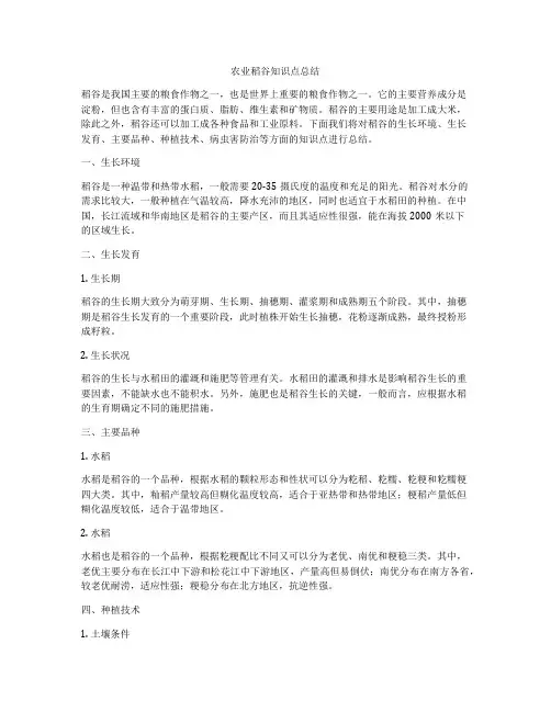 农业稻谷知识点总结