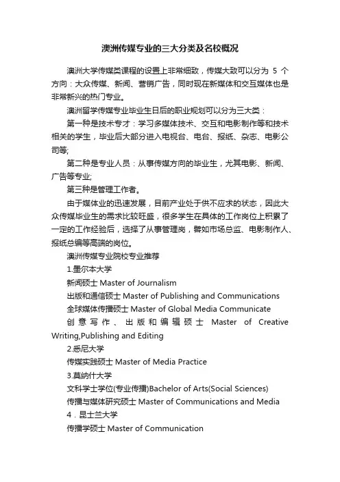 澳洲传媒专业的三大分类及名校概况