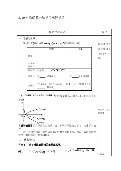 高中数学_2.10对数函数(一轮复习)教学设计学情分析教材分析课后反思