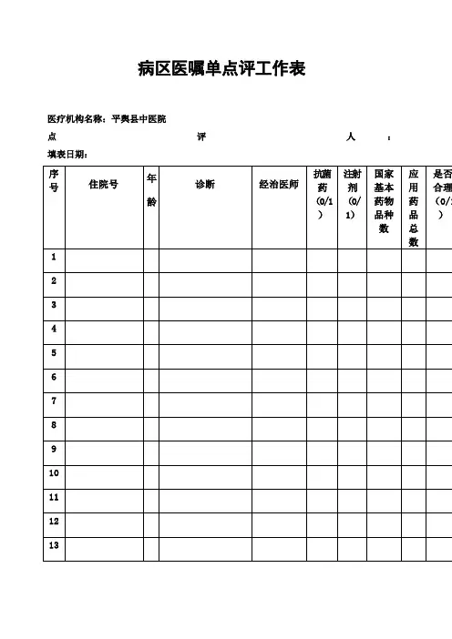 病房医嘱单点评工作表
