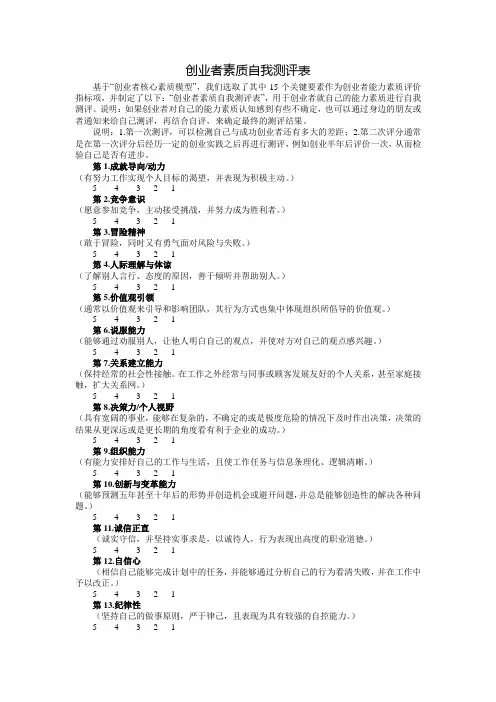 创业者素质自我测评表