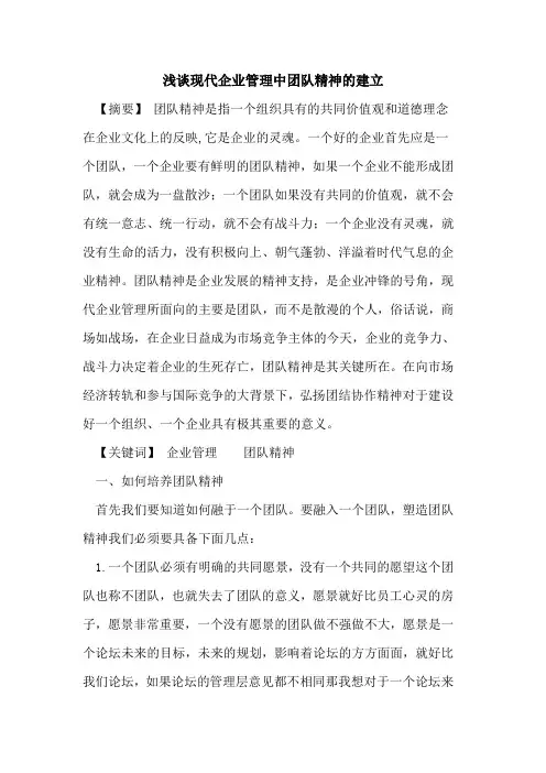 现代企业管理中团队精神的建立