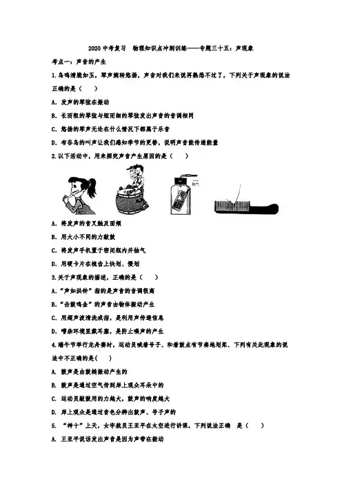 2020中考复习  物理知识点冲刺训练——专题三十五：声现象