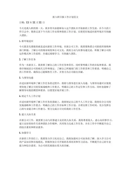 新入职日报工作计划范文