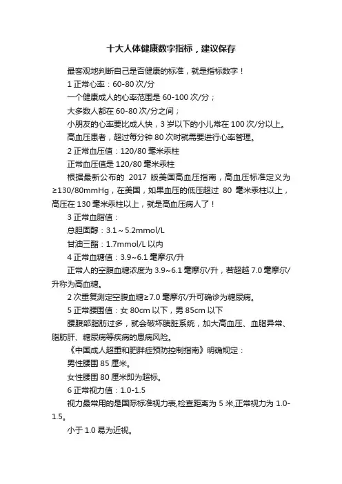 十大人体健康数字指标，建议保存