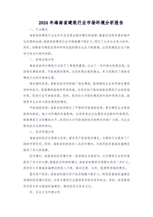 2024年海南省建筑行业市场环境分析报告