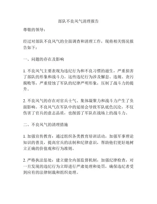 部队不良风气清理报告