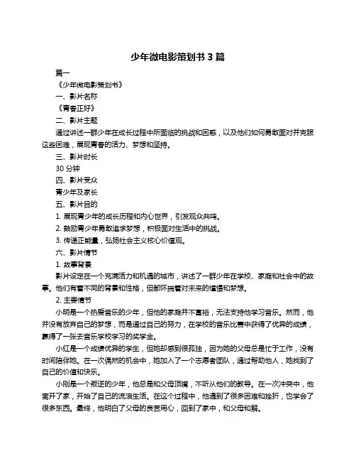 少年微电影策划书3篇