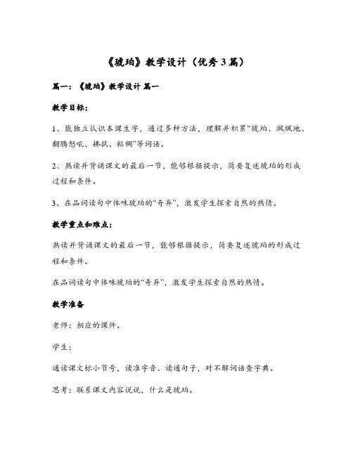 《琥珀》教学设计(优秀3篇)