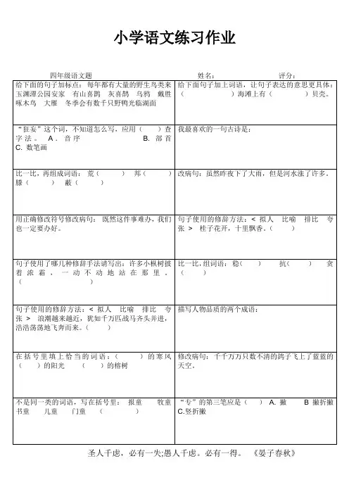四年级语文练习作业11
